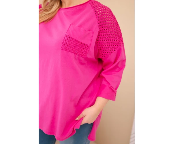 Bluza damska Plus Size bawełniana z nadrukiem fuksja-2