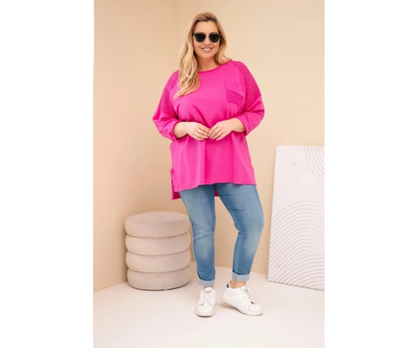 Bluza damska Plus Size bawełniana z nadrukiem fuksja-3