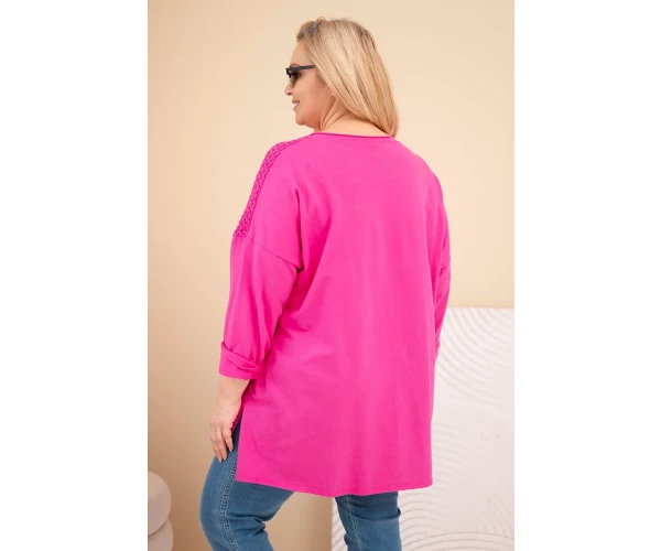 Bluza damska Plus Size bawełniana z nadrukiem fuksja-4