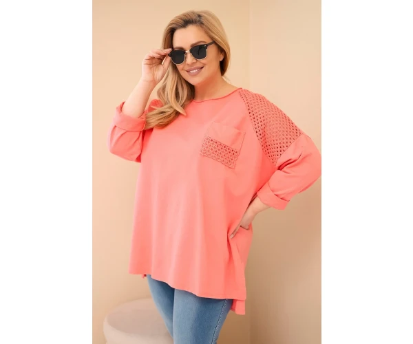 Bluza damska Plus Size bawełniana z nadrukiem morelowa-1