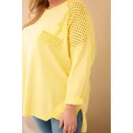 Bluza damska Plus Size bawełniana z nadrukiem żółta-4