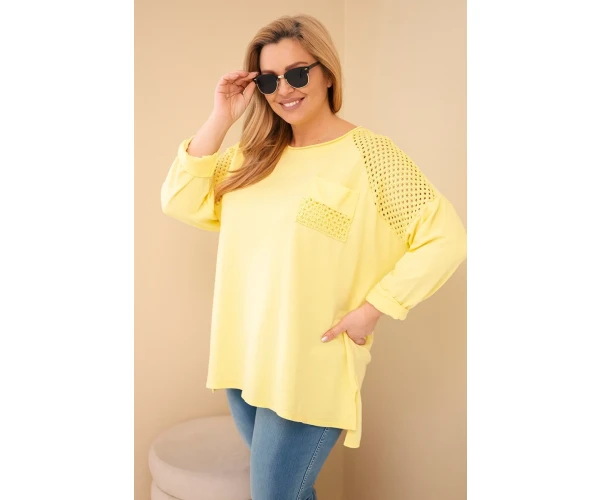 Bluza damska Plus Size bawełniana z nadrukiem żółta-1