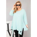 Bluzka damska bawełniana Plus Size z asymetrycznym dołem i wycięciami miętowa-1