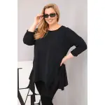 Bluzka damska bawełniana Plus Size z asymetrycznym dołem i wycięciami czarna-1