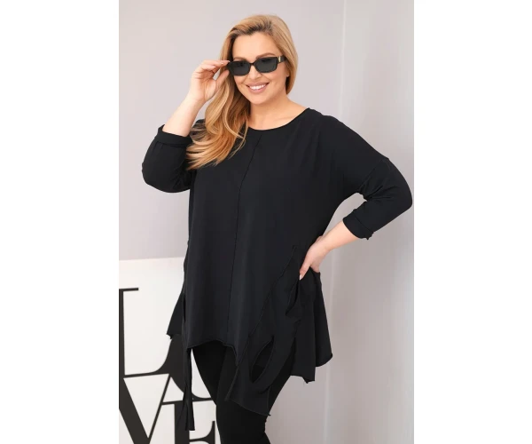 Bluzka damska bawełniana Plus Size z asymetrycznym dołem i wycięciami czarna-1