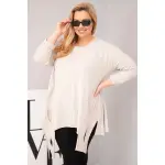 Bluzka damska bawełniana Plus Size z asymetrycznym dołem i wycięciami beżowa-1