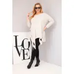 Bluzka damska bawełniana Plus Size z asymetrycznym dołem i wycięciami beżowa-2