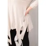 Bluzka damska bawełniana Plus Size z asymetrycznym dołem i wycięciami beżowa-4