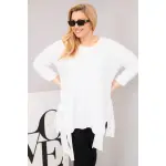 Bluzka damska bawełniana Plus Size z asymetrycznym dołem i wycięciami biała-1