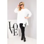 Bluzka damska bawełniana Plus Size z asymetrycznym dołem i wycięciami biała-2