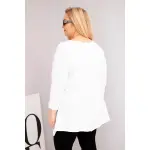 Bluzka damska bawełniana Plus Size z asymetrycznym dołem i wycięciami biała-3