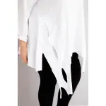 Bluzka damska bawełniana Plus Size z asymetrycznym dołem i wycięciami biała-4