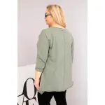 Bluzka damska bawełniana Plus Size z asymetrycznym dołem i wycięciami khaki-3