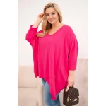 Bluzka damska bawełniana Plus Size z asymetrycznym dołem i dekoltem V fuksja-1