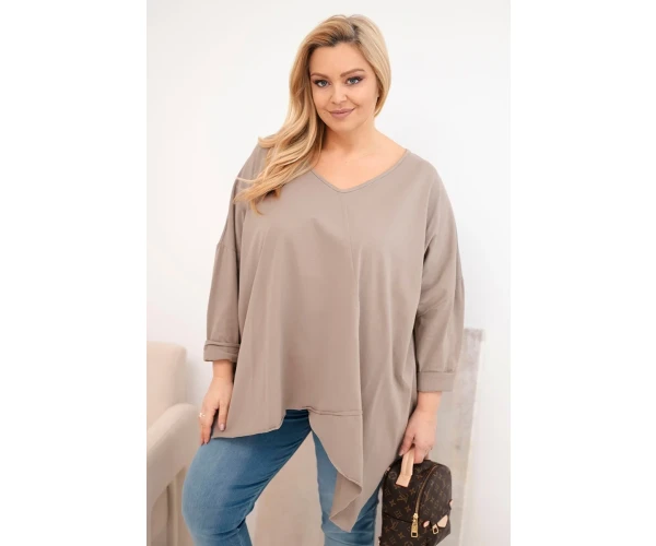 Bluzka damska bawełniana Plus Size z asymetrycznym dołem i dekoltem V fango-1