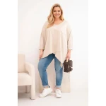 Bluzka damska bawełniana Plus Size z asymetrycznym dołem i dekoltem V beżowa-2
