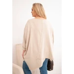 Bluzka damska bawełniana Plus Size z asymetrycznym dołem i dekoltem V beżowa-3