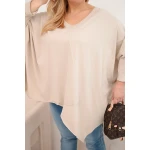 Bluzka damska bawełniana Plus Size z asymetrycznym dołem i dekoltem V beżowa-4