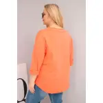 Bluzka damska bawełniana Plus Size z głębokim dekoltem V i asymetrycznym dołem morelowa-3