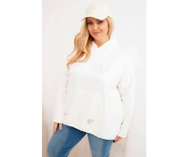 Bluza damska Plus Size z kapturem i nadrukiem ecru-1