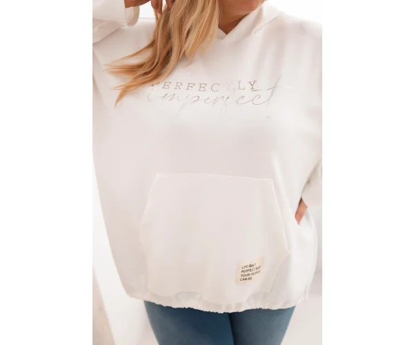 Bluza damska Plus Size z kapturem i nadrukiem ecru-2
