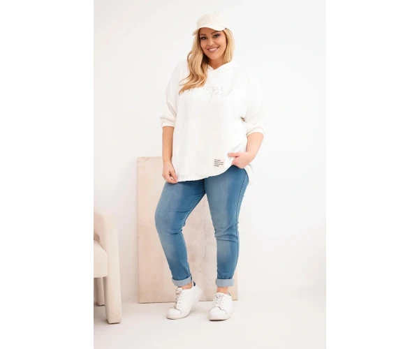 Bluza damska Plus Size z kapturem i nadrukiem ecru-3