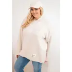 Bluza damska Plus Size z kapturem i nadrukiem beżowa-1