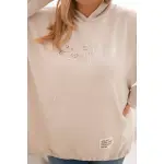 Bluza damska Plus Size z kapturem i nadrukiem beżowa-2