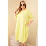 Sukienka damska bawełniana Plus Size z podwijanym rękawem i kieszeniami pistacjowa-1