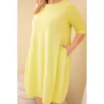 Sukienka damska bawełniana Plus Size z podwijanym rękawem i kieszeniami pistacjowa-3