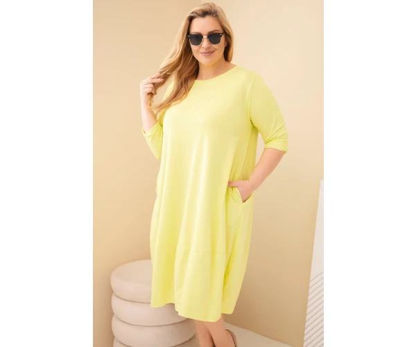 Sukienka damska bawełniana Plus Size z podwijanym rękawem i kieszeniami pistacjowa-1