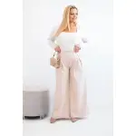 Spodnie damskie Plus Size z szerokimi nogawkami i plisowaniem beżowa-2