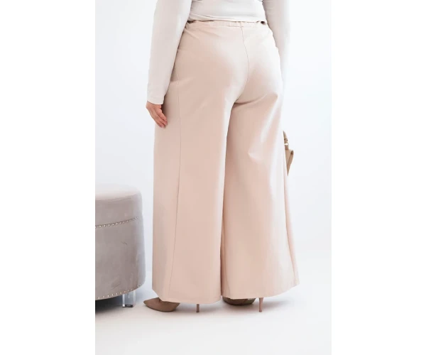 Spodnie damskie Plus Size z szerokimi nogawkami i plisowaniem beżowa-3
