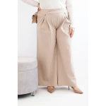 Spodnie damskie Plus Size z szerokimi nogawkami i plisowaniem ciemno beżowe-1