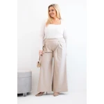 Spodnie damskie Plus Size z szerokimi nogawkami i plisowaniem ciemno beżowe-2