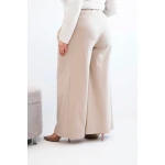 Spodnie damskie Plus Size z szerokimi nogawkami i plisowaniem ciemno beżowe-3
