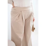 Spodnie damskie Plus Size z szerokimi nogawkami i plisowaniem ciemno beżowe-4
