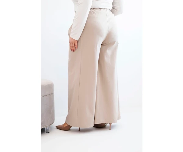 Spodnie damskie Plus Size z szerokimi nogawkami i plisowaniem ciemno beżowe-3
