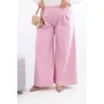 Spodnie damskie Plus Size z szerokimi nogawkami i plisowaniem jasno fioletowe-1