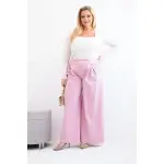 Spodnie damskie Plus Size z szerokimi nogawkami i plisowaniem jasno fioletowe-2