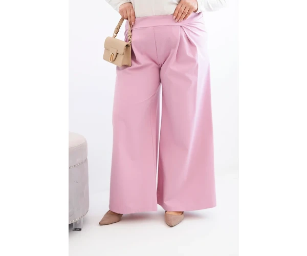 Spodnie damskie Plus Size z szerokimi nogawkami i plisowaniem jasno fioletowe-1
