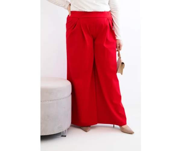 Spodnie damskie Plus Size z szerokimi nogawkami i plisowaniem czerwone-1