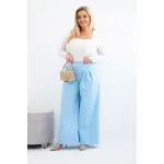 Spodnie damskie Plus Size z szerokimi nogawkami i plisowaniem niebieskie-2