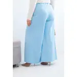 Spodnie damskie Plus Size z szerokimi nogawkami i plisowaniem niebieskie-4