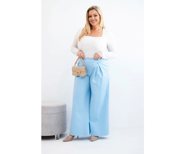 Spodnie damskie Plus Size z szerokimi nogawkami i plisowaniem niebieskie-2