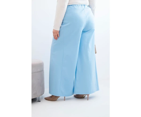 Spodnie damskie Plus Size z szerokimi nogawkami i plisowaniem niebieskie-4
