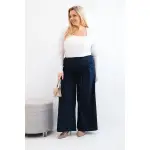 Spodnie damskie Plus Size z szerokimi nogawkami i plisowaniem granatowe-2