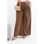 Spodnie damskie Plus Size z szerokimi nogawkami i plisowaniem camelowe-1