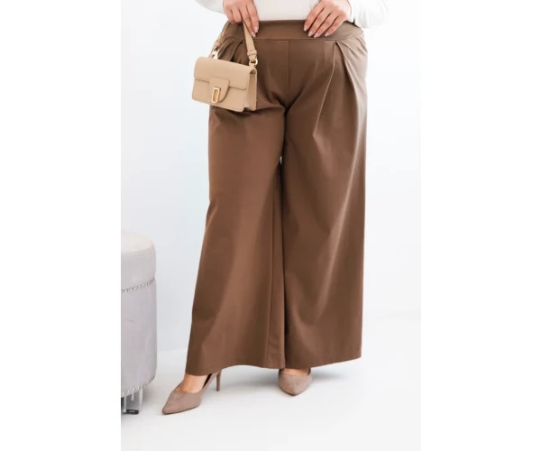 Spodnie damskie Plus Size z szerokimi nogawkami i plisowaniem camelowe-1