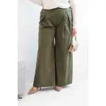 Spodnie damskie Plus Size z szerokimi nogawkami i plisowaniem khaki-1